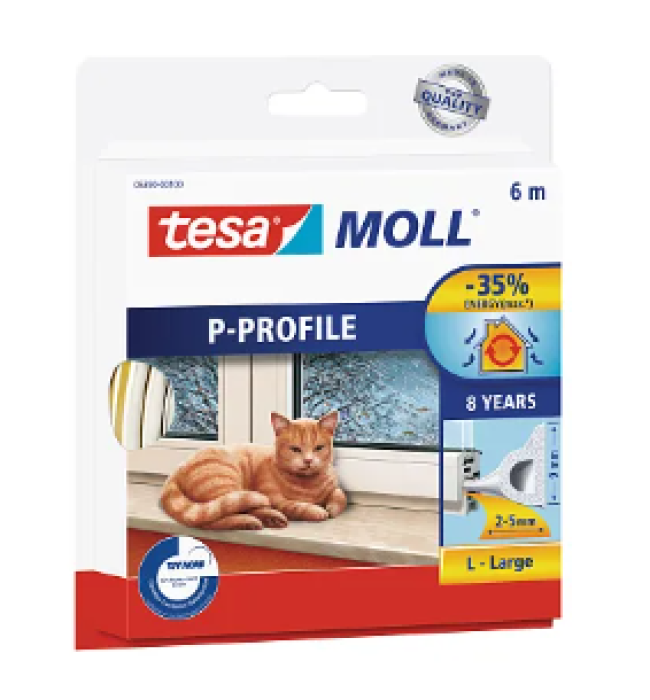 Tesamoll P-profil Gummidichtung 6m weiß, 05390-00100-00